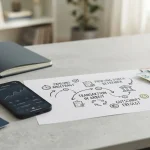 Auszahlungsübersicht mit Bankkarte, E-Wallet und Zeitachse auf einem Schreibtisch